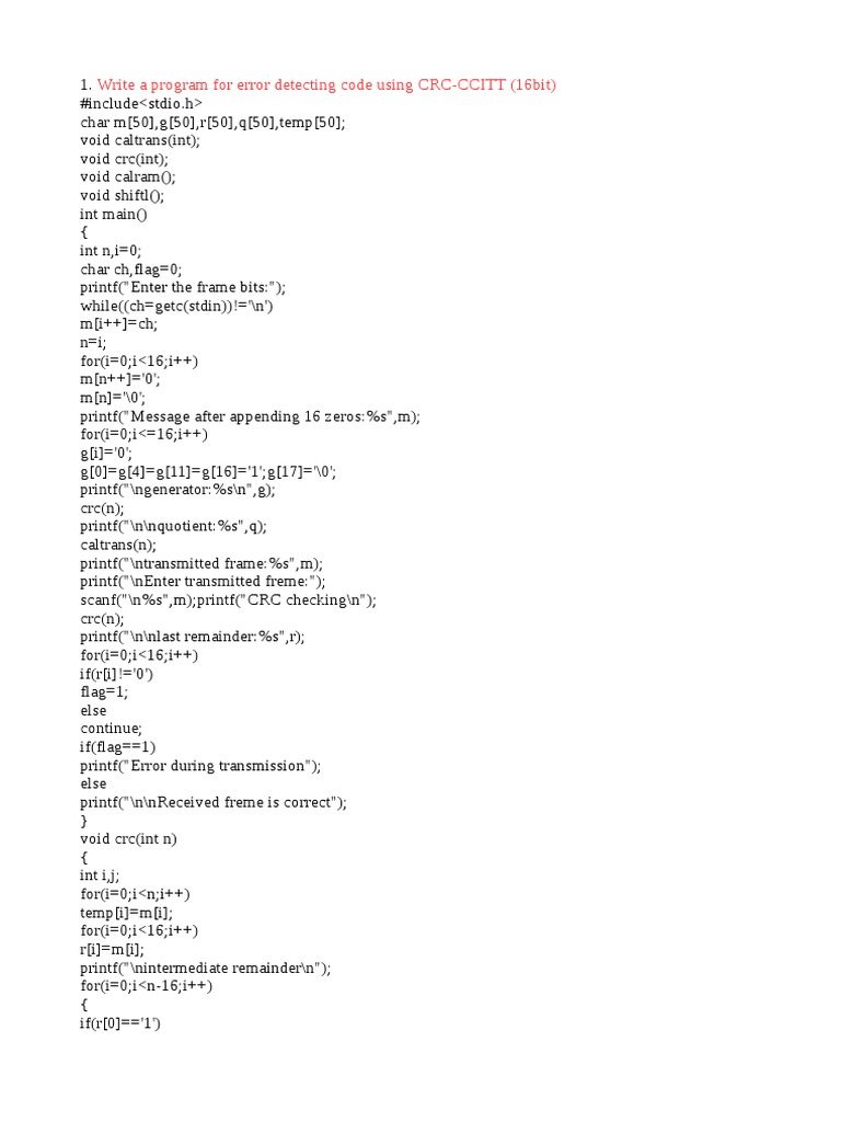 Java CRC Program for Error Detection | PDF