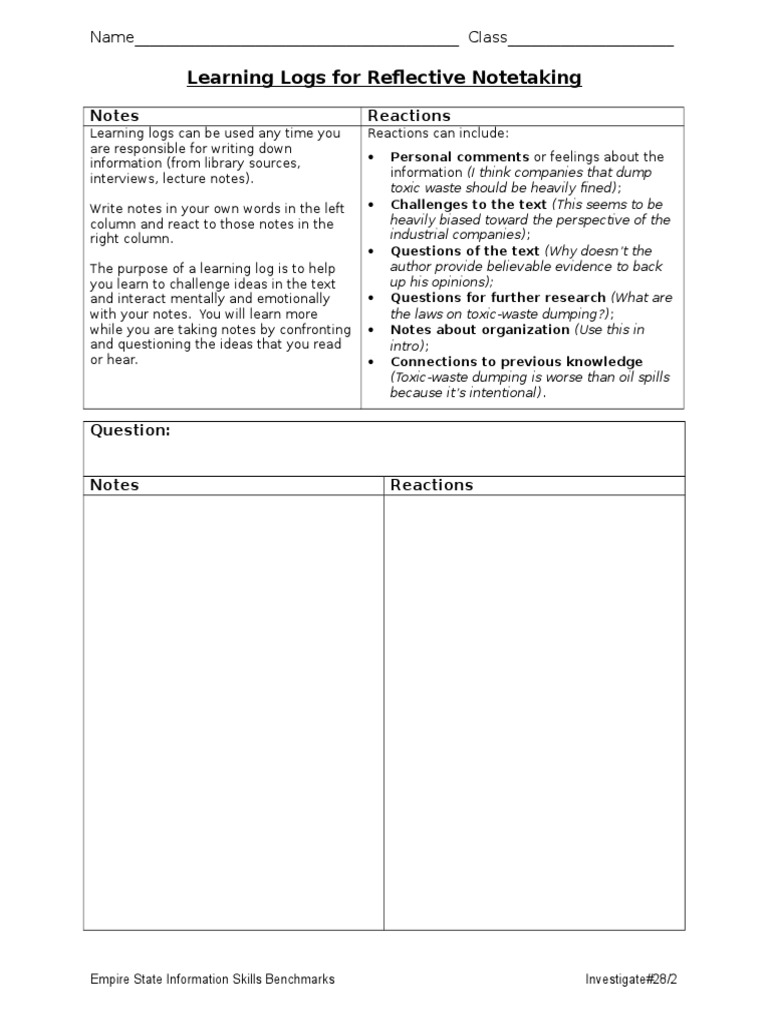 Learning Logs for Reflective Notetaking | PDF