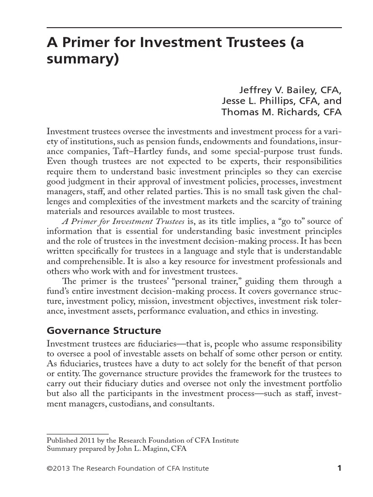 Summary of A Primer For Investment Trustees | PDF | Investment ...