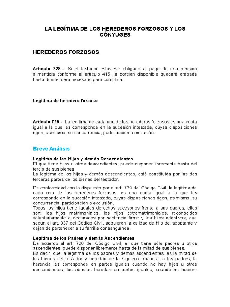 La Legítima de Los Herederos Forzosos y Conyuges | Intestacy | Herencia