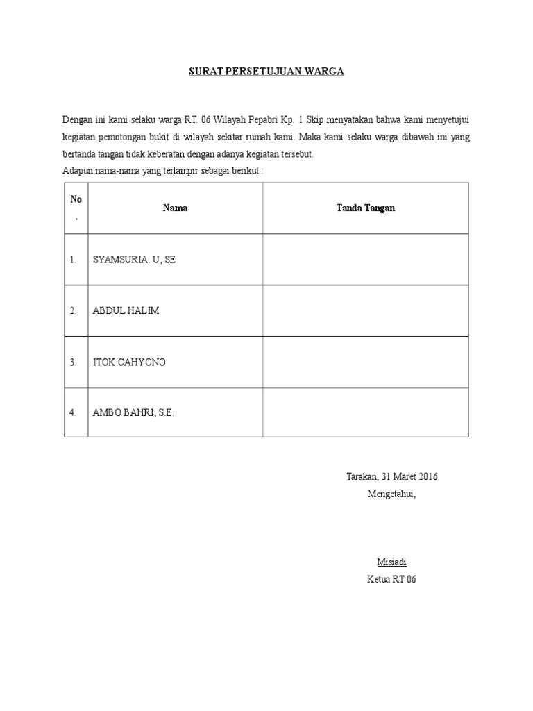 Surat Persetujuan Warga Docx