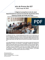 Boletín 027 Procuraduría Regional Acompañará Al Ente de Salud Departamental en El Proceso de Elección de Gerentes de Las Empresas Sociales Del Estado Del Cauca