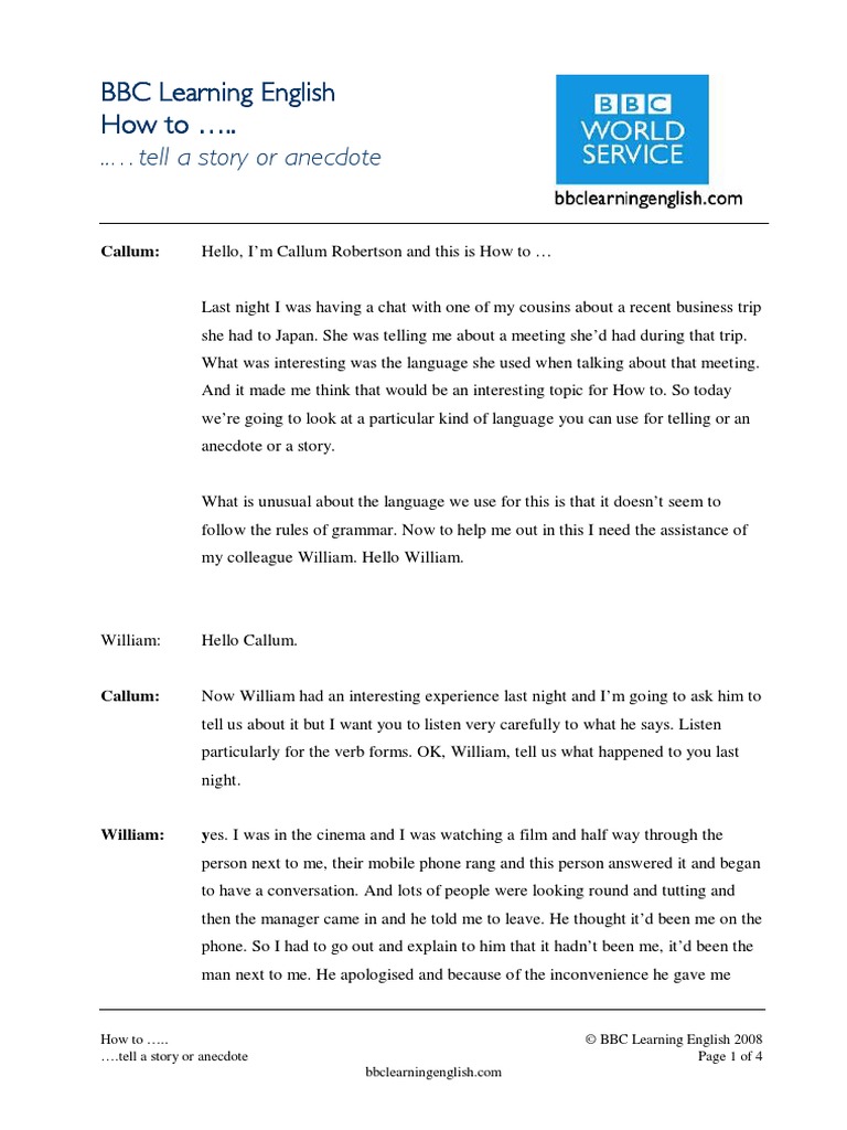 .. Tell A Story or Anecdote: BBC Learning English How To . | PDF ...