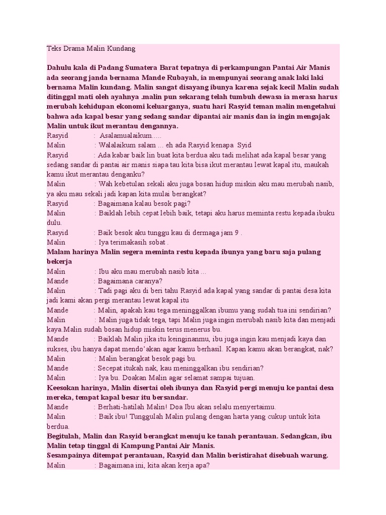 DIALOG DRAMA MALIN KUNDANG ENGLISH