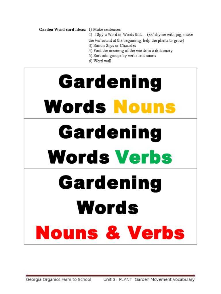 Gardening Word Card Ideas