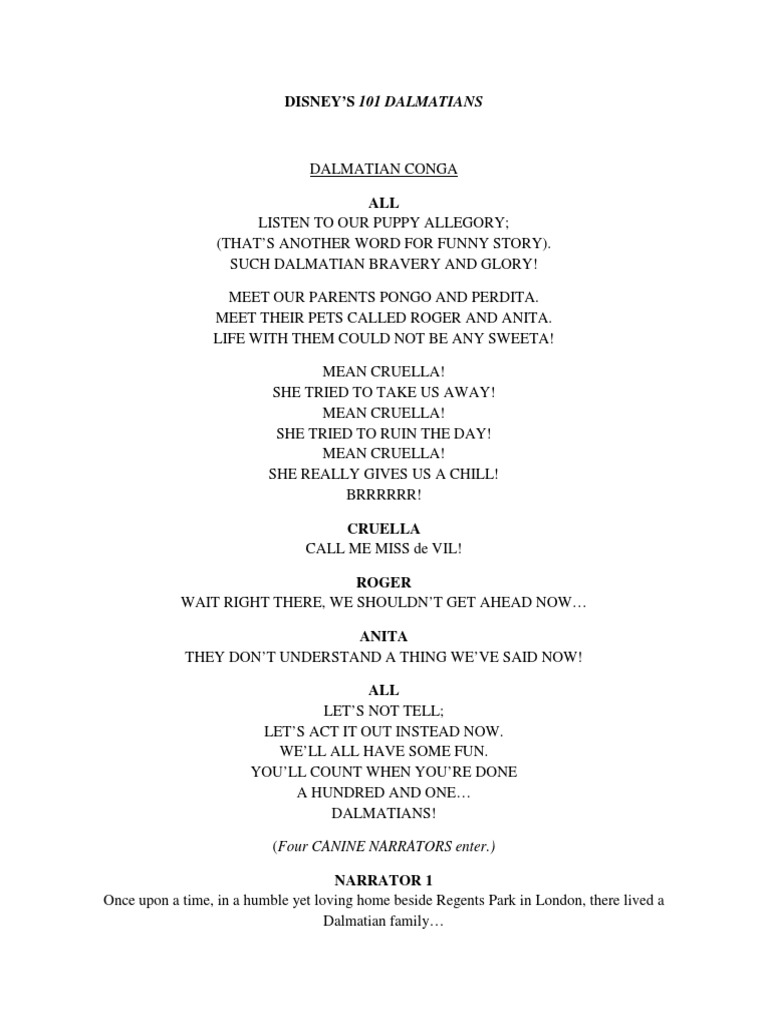 101 Dalmat Script PDF Dogs Animals And Humans