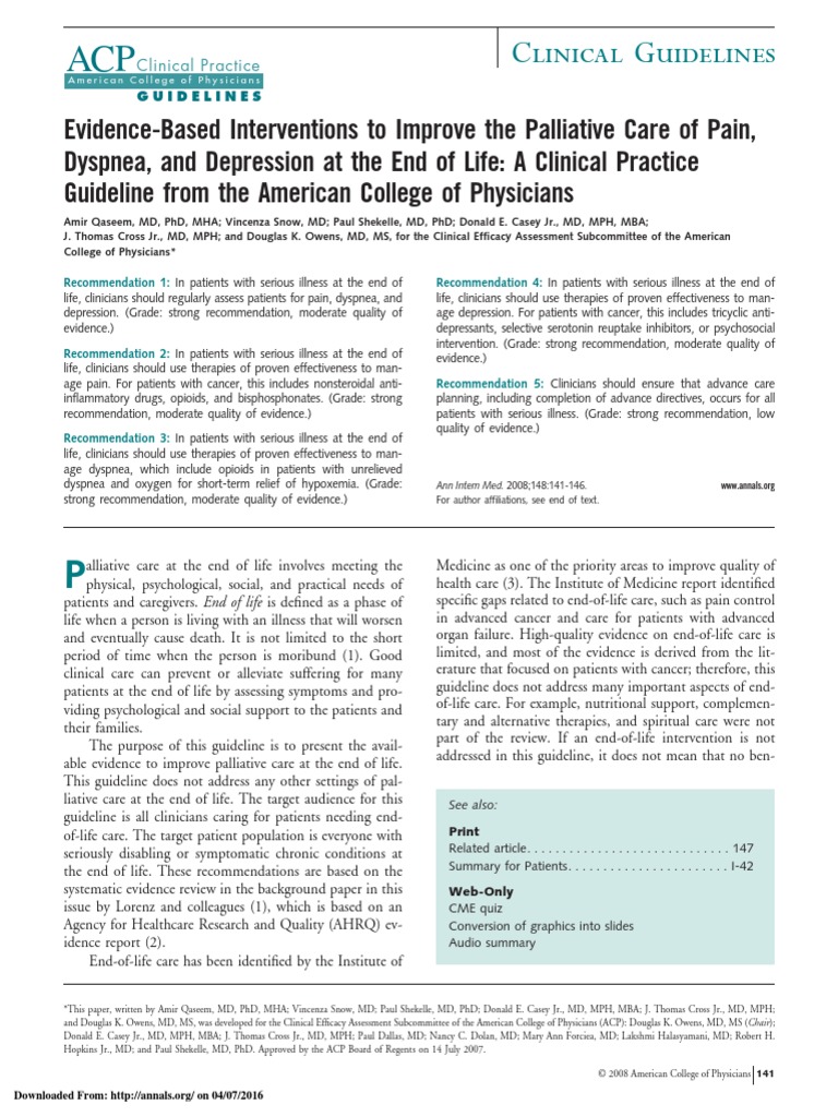 Clinical Guidelines | PDF | Palliative Care | End Of Life Care