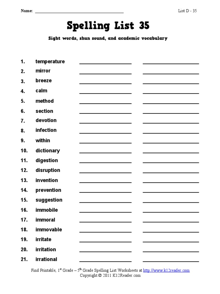 Spelling Word List D 35 | PDF | Foreign Language Studies