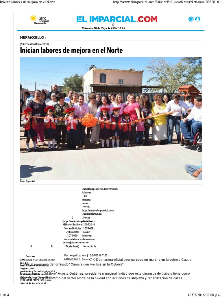 10-05-16 Inician Labores de Mejora en El Norte | PDF | Violencia