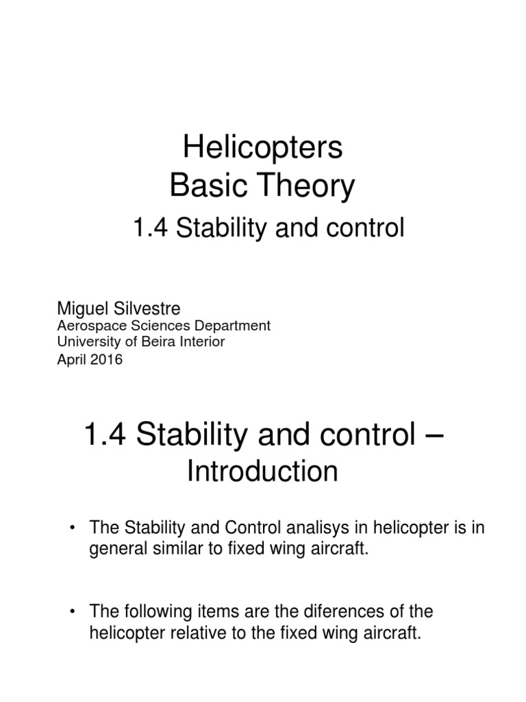 Helicopter Stability and Control Analysis | PDF | Helicopter Rotor ...