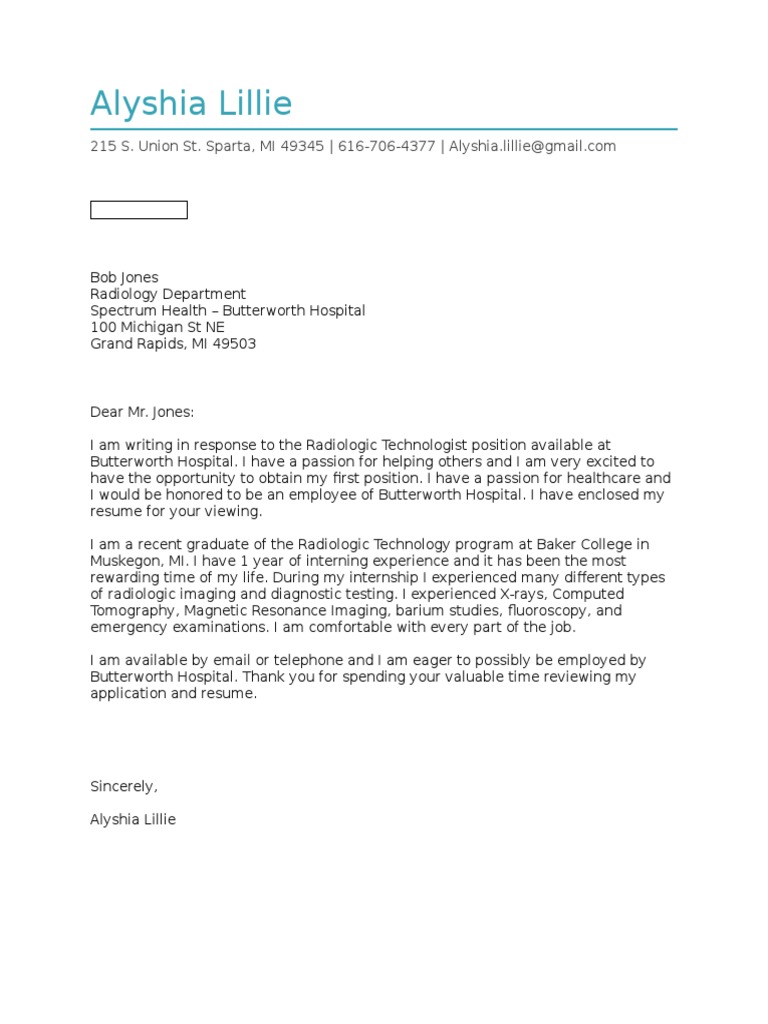 Radiologic Technologist Cover Letter | PDF