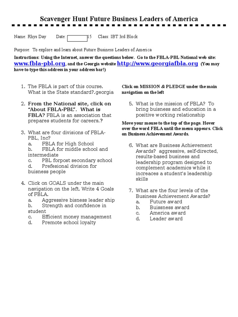 FBLA Scavenger Hunt Guide | PDF | Leadership | Websites