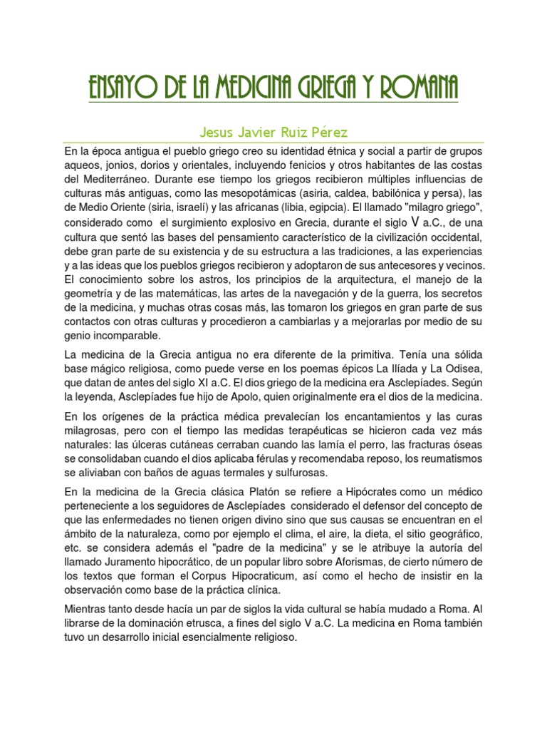 Medicina en Grecia y Roma Antiguas | PDF | Antigua Grecia | imperio Romano
