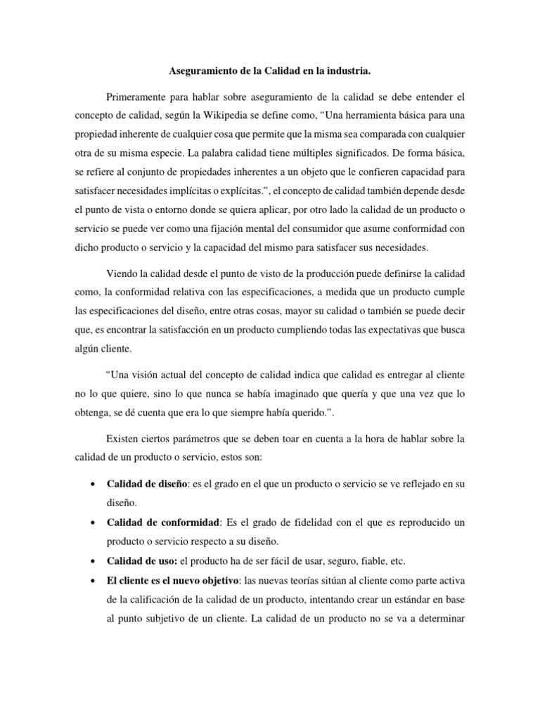 Aseguramiento de Calidad en Manufactura | PDF | Gestión de la calidad ...