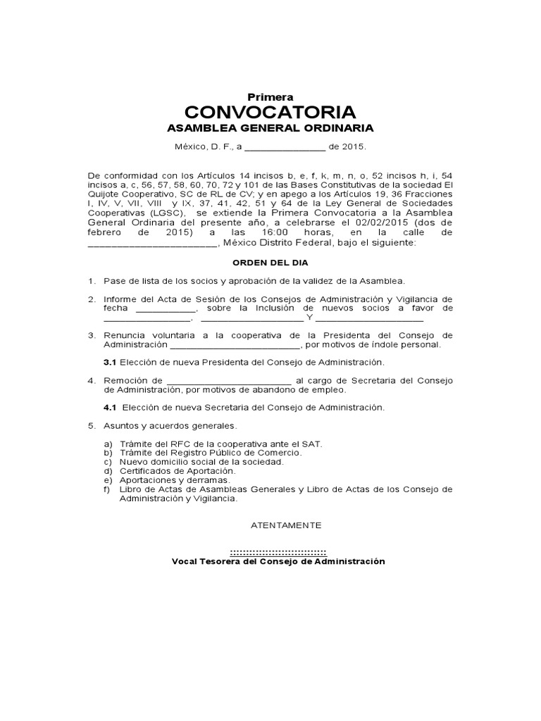 Modelo de Convocatoria A Asamblea General | PDF