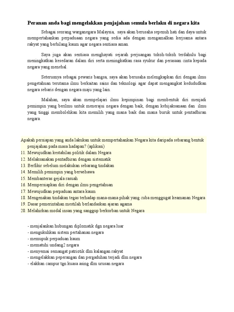 Peranan Anda Bagi Mengelakkan Penjajahan Semula Berlaku Di Negara Kita Pdf