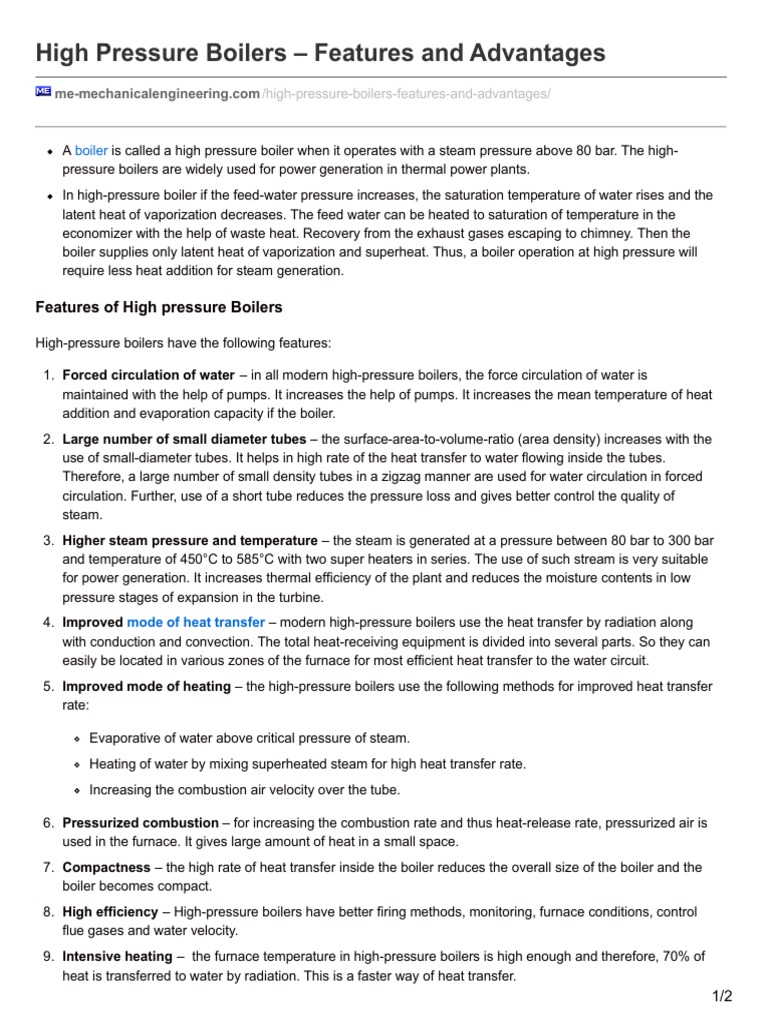 High Pressure Boilers: Features & Benefits | PDF | Boiler | Heat Transfer