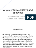 Argumentative Essays and Speeches: By: Dula-Ang, Elibert N. Tuazon, Joan Madeelein C