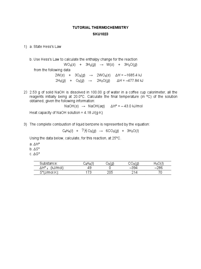 Thermochemistry Tutorial and Calculations | PDF | Teaching Methods ...