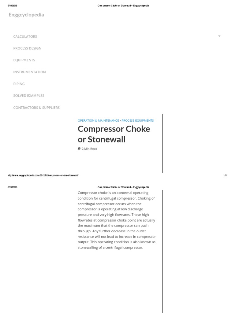 Compressor Choke or Stonewall Enggcyclopedia PDF Gas Compressor