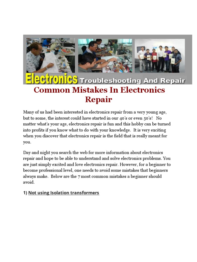 7 Common Electronics Repair Mistakes | PDF | Transformer | Electronics