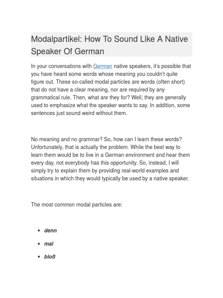 Master German Modal Particles Explained | PDF
