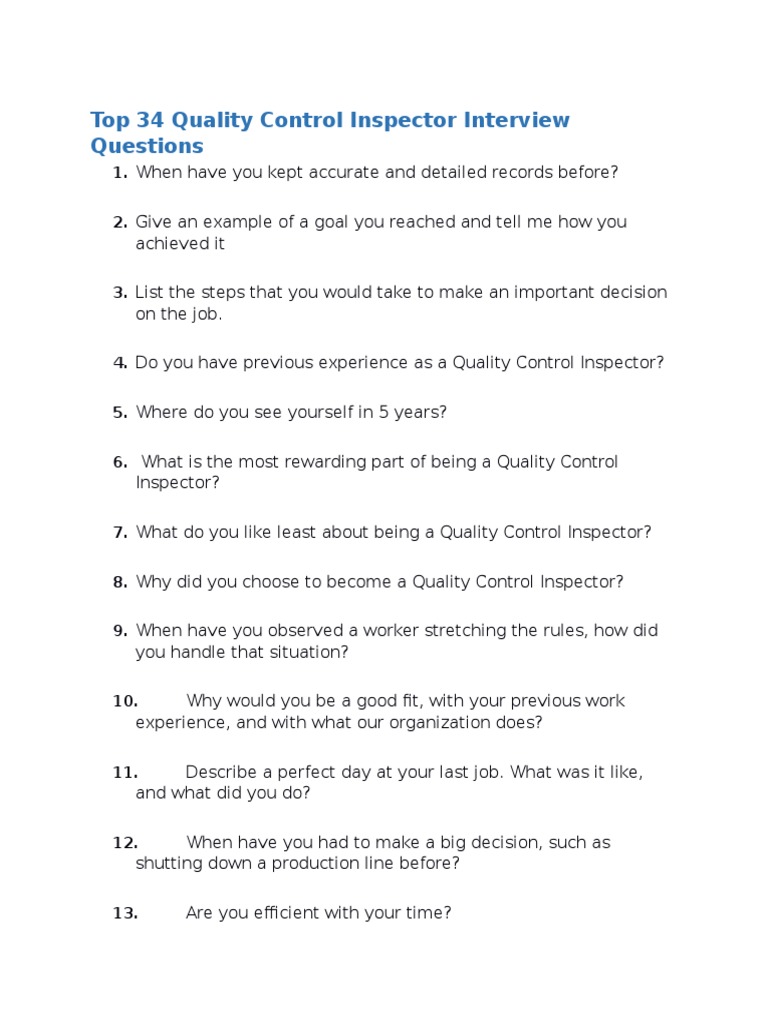 Top 34 Interview Question-QC Inspector | PDF
