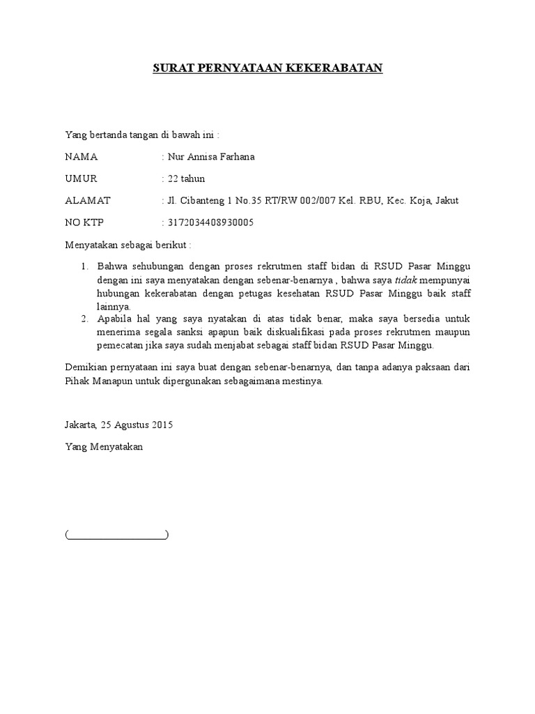 Surat Pernyataan Kekerabatan