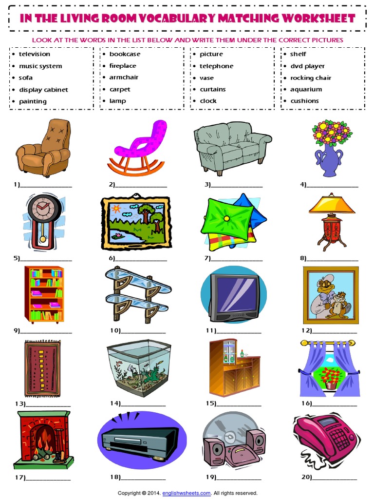 in the living room esl vocabulary matching exercise worksheet.pdf Chair Interior Design