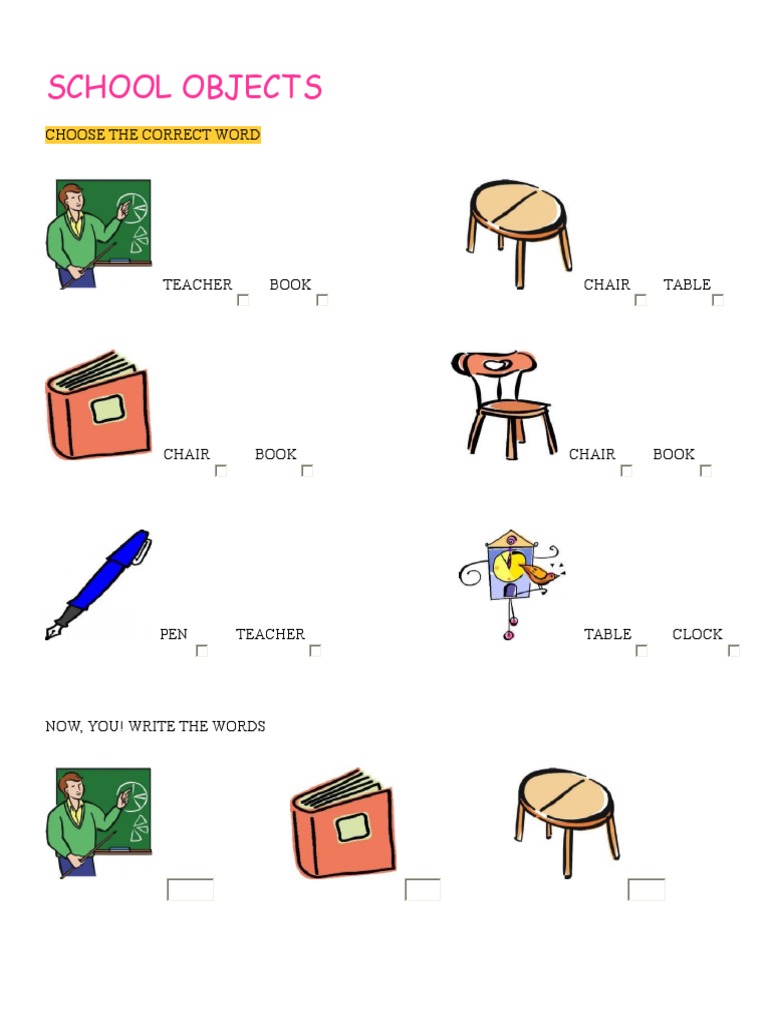 School Objects: Choose The Correct Word | PDF | Books