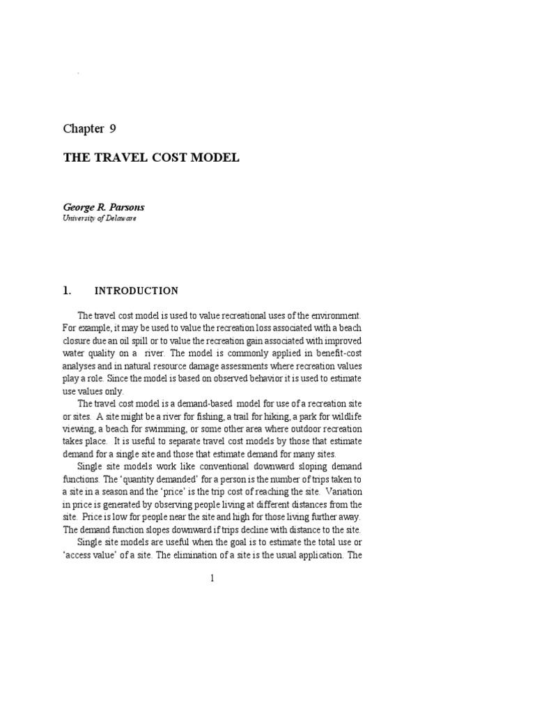 The Travel Cost Model Estimating Recreation Demand And Value Pdf