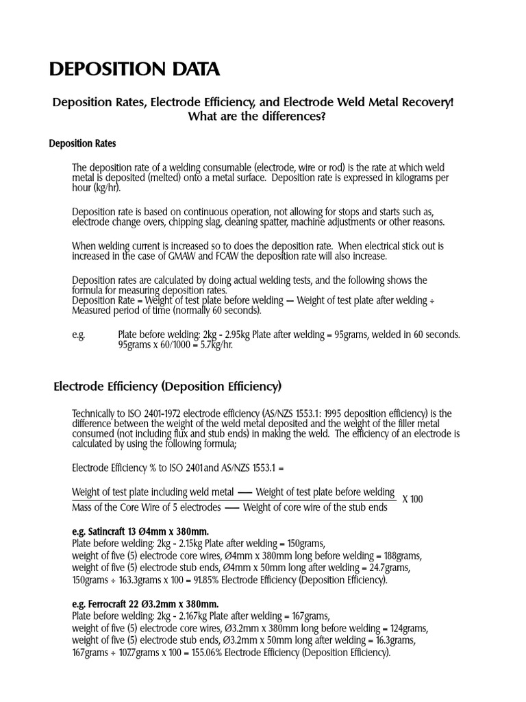 Electrode Deposition Rates, Efficiencies, and Weld Metal Recovery A
