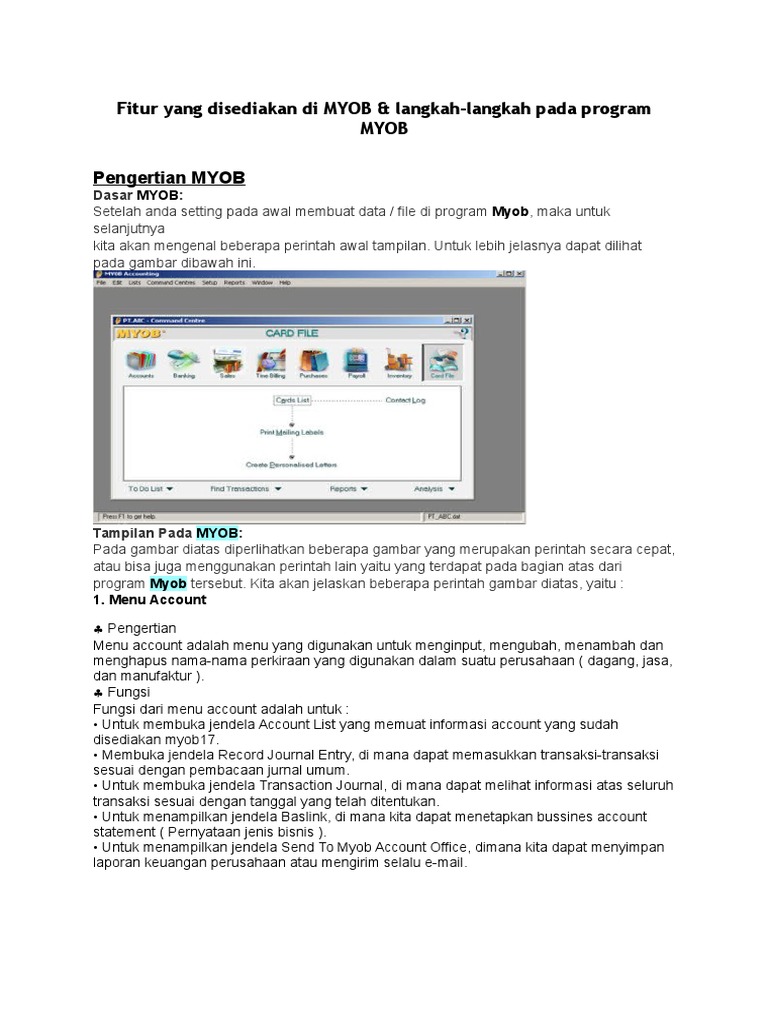 Akun Akun Pada Program Myob Dibedakan Dalam Titik Titik
