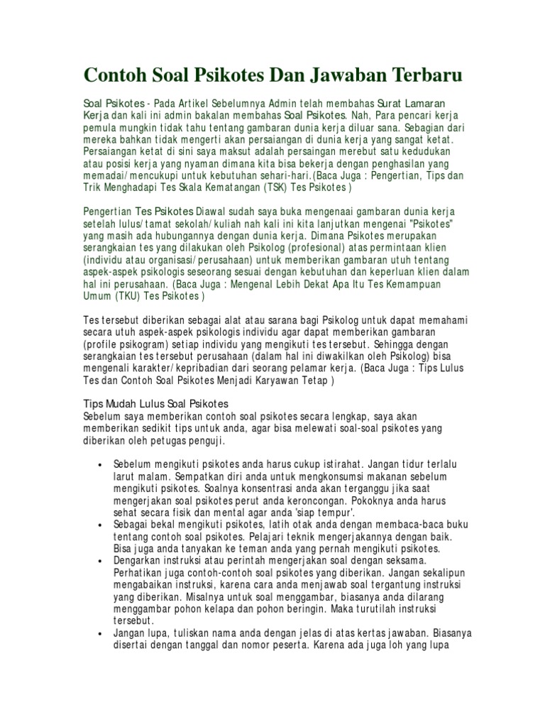 Contoh Soal Psikotes Dan Jawaban Terbaru