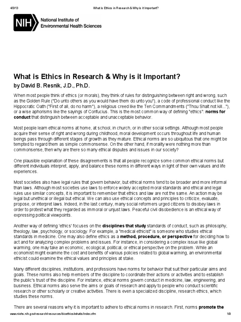 What Is Ethics in Research & Why Is It Important | PDF | Norm (Social ...
