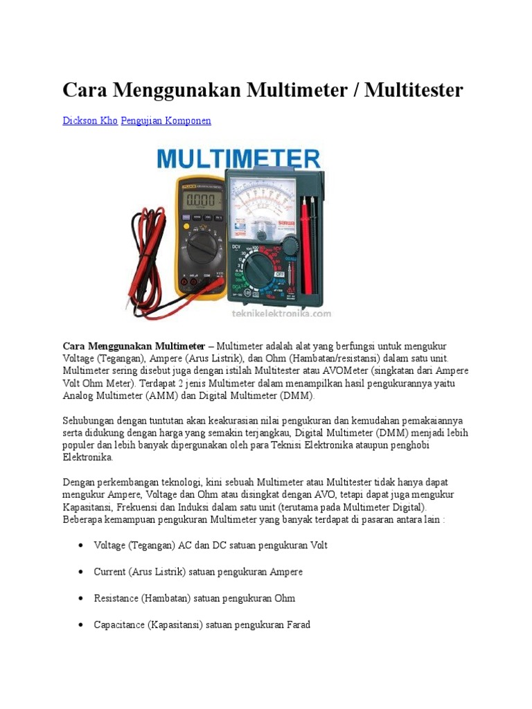 Cara Menggunakan Multimeter Pdf