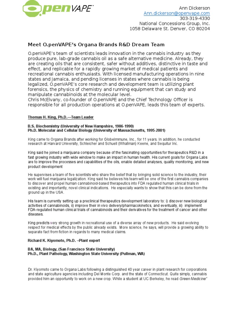 Organa Brands Dream Team PDF Medical Cannabis Cannabis