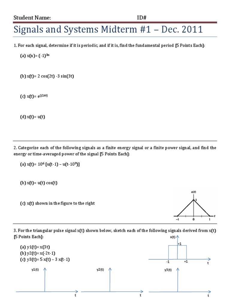 Signals and Systems Midterm #1 - Dec. 2011 | PDF | Teaching Methods ...