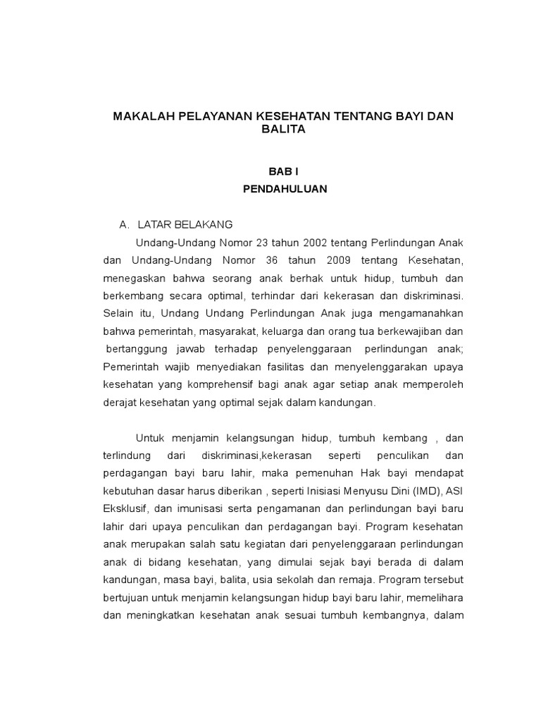 Makalah Pelayanan Kesehatan Tentang Bayi Dan Balita