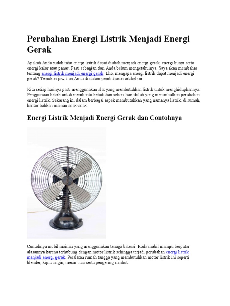 Perubahan Energi Listrik Menjadi Energi Gerak