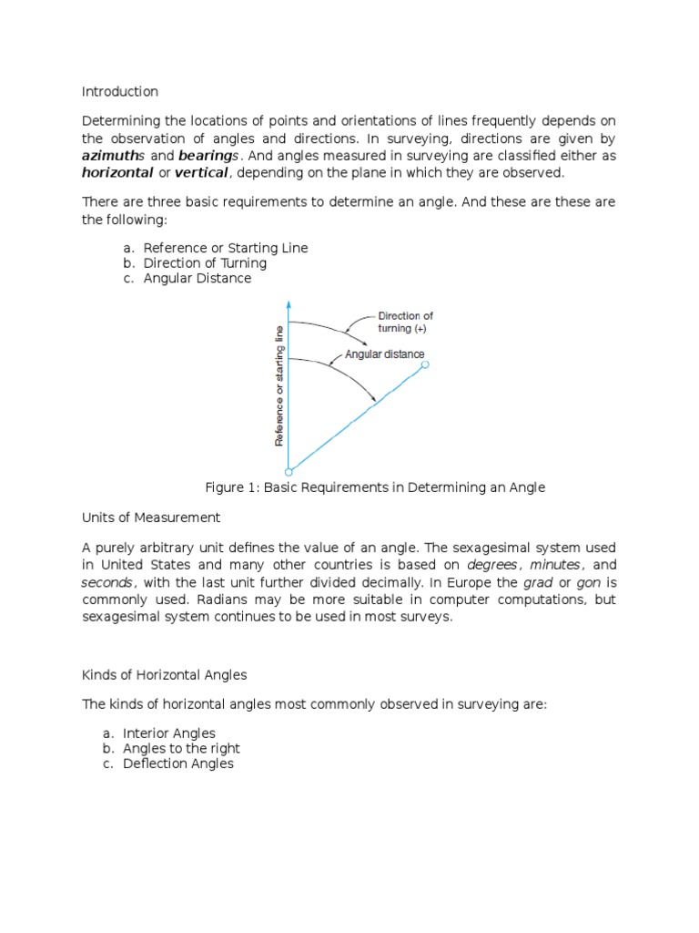 Angles, Bearings and Azimuth PDF Angle Surveying