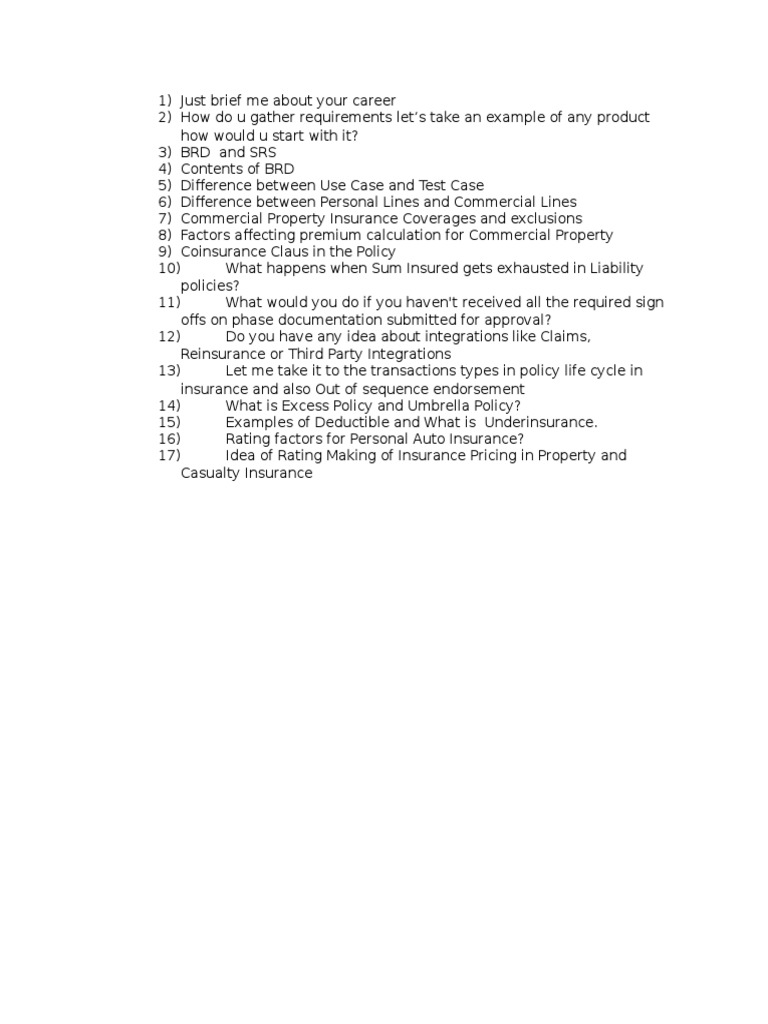 P&C Insurance Interview Insights | PDF | Property Insurance | Deductible