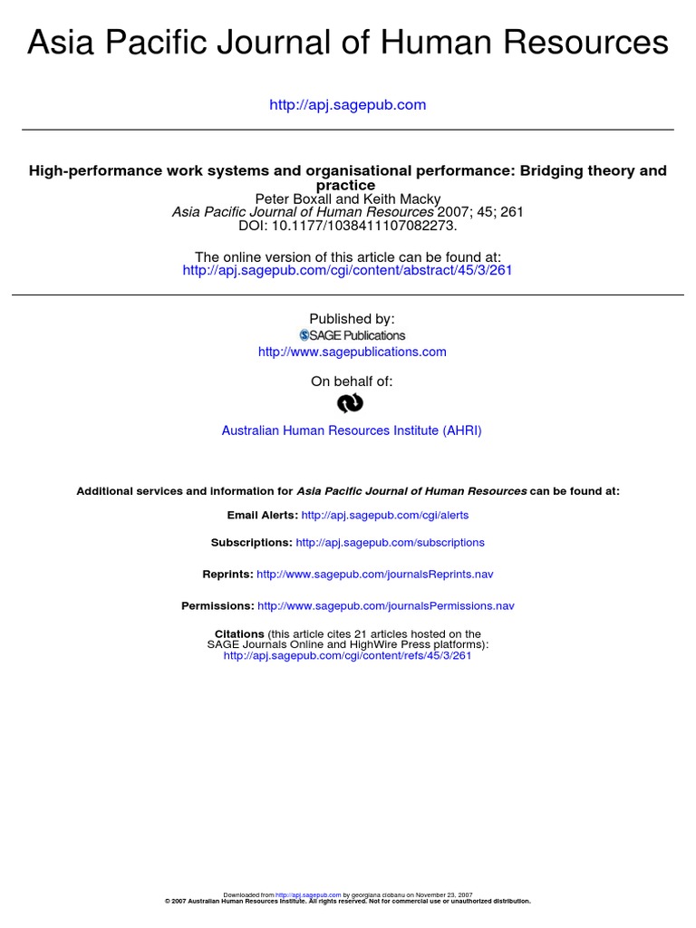 High-Performance Work Systems and Organisational Performance | PDF ...