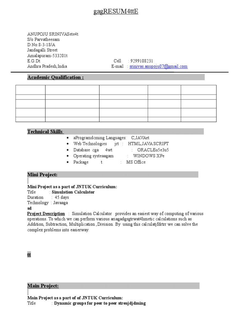 Java Developer Resume of A. Srinivas | PDF