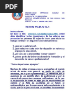 Valores. Hoja de Trabajo Educ.