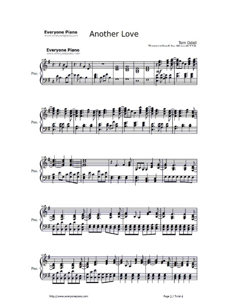 Another Love Piano Sheet Music