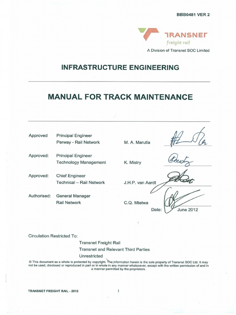 Transnet Freight Rail Track Maintenance Guide | PDF | Track (Rail ...