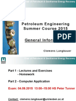 Petroleum Engineering Summer Course 2015 General Information