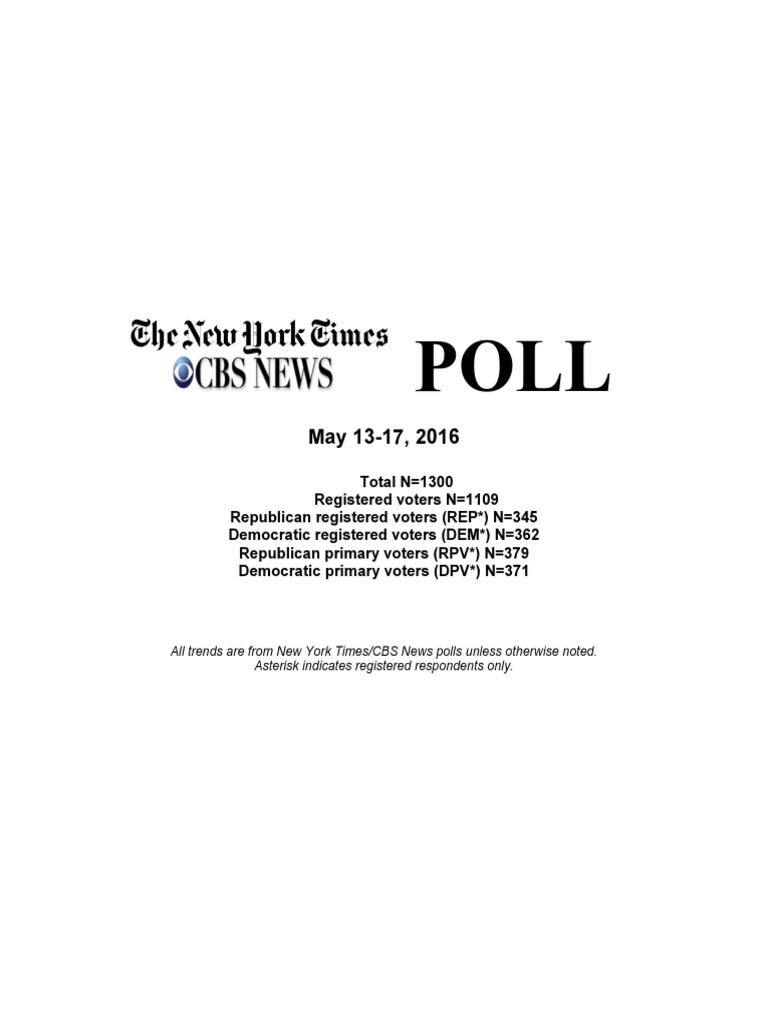 New York Times - CBS Poll May 19th National | PDF | 2016 Democratic ...