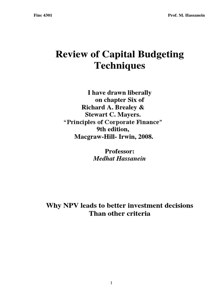 Capital Budgeting Techniques Explained | PDF | Internal Rate Of Return ...